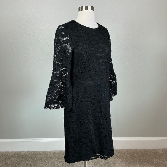Adrianna Papell Lace Long Sleeve Sheath Cocktail Dress Black Size 6 Mini - Picture 2 of 14